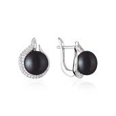 Cercei argint cu perle naturale negre si cristale cu tortita DiAmanti SK20205EL_B-G